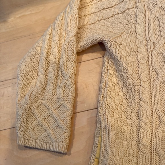 Aran Crafts Cardigan Large Ireland Cable Knit Merino Wool Zip Hooded Jacket - Picture 7 of 11